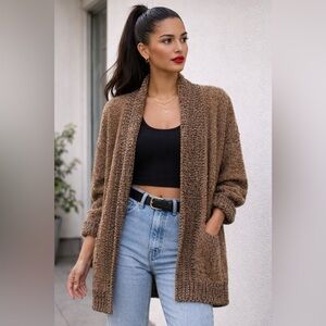 Vintage Nuggets Bouclé Knit Longline Cardigan Sweater | One Size | 80s–90s